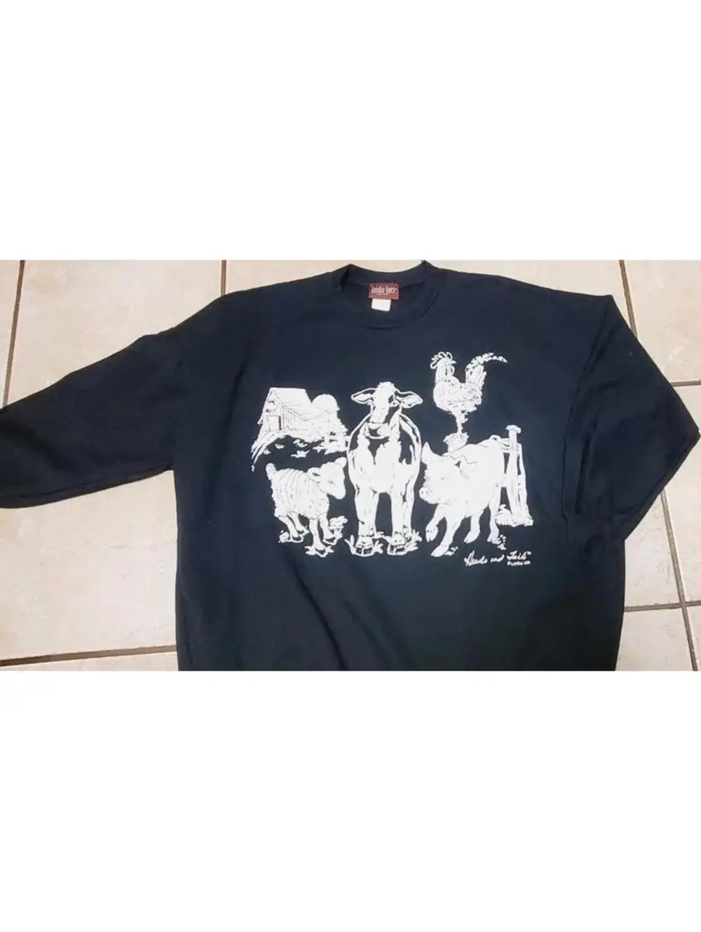 Vintage Heads and Tails Linda Lori Farm Sweatshirt OSFA XL 80s USA Double Sided